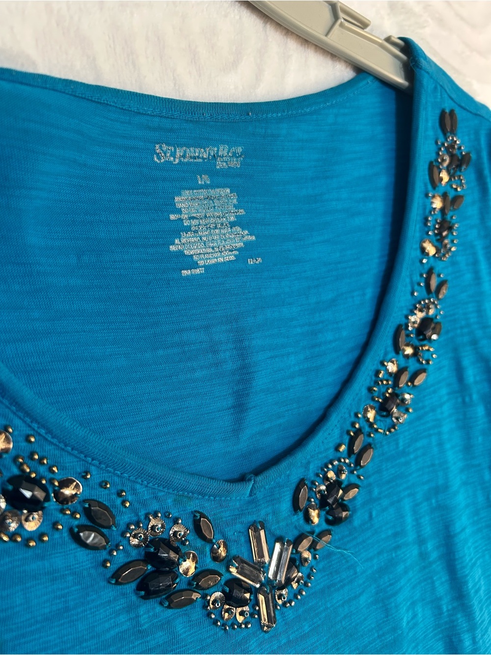 Vintage St. John's Bay Teal Short Sleeve Tee with Embellished Jewel Neck